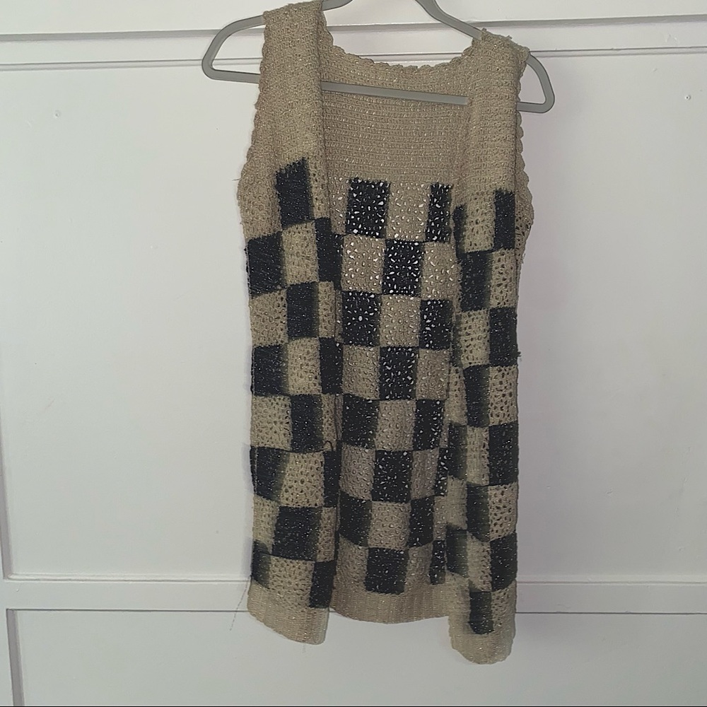 Vintage 60s 70s crochet checkered print vest